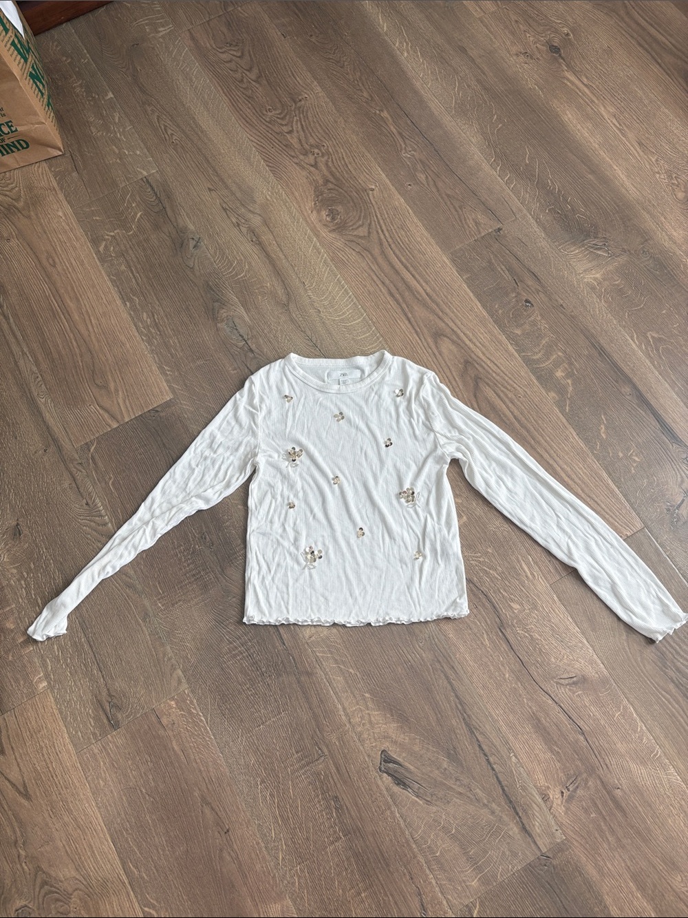 Zara White Ribbed Knit Top